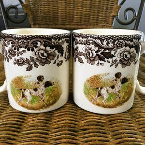 Bundle of Two Spode Mugs Woodland Flat Coat Pointer 8 oz MINT